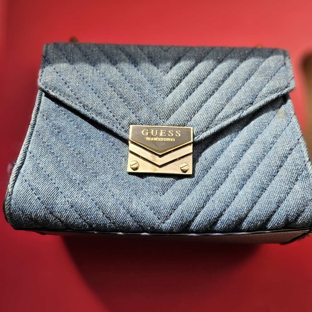 GUESS Denim Blue Chevron Crossbody Bag